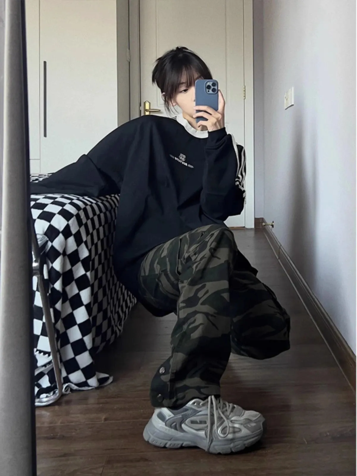 O-neck Stripe Simple Chic Letter Printing Women Hoodies Winter Basic Spell Color Loose Casual Fashion Top Female Hoodies