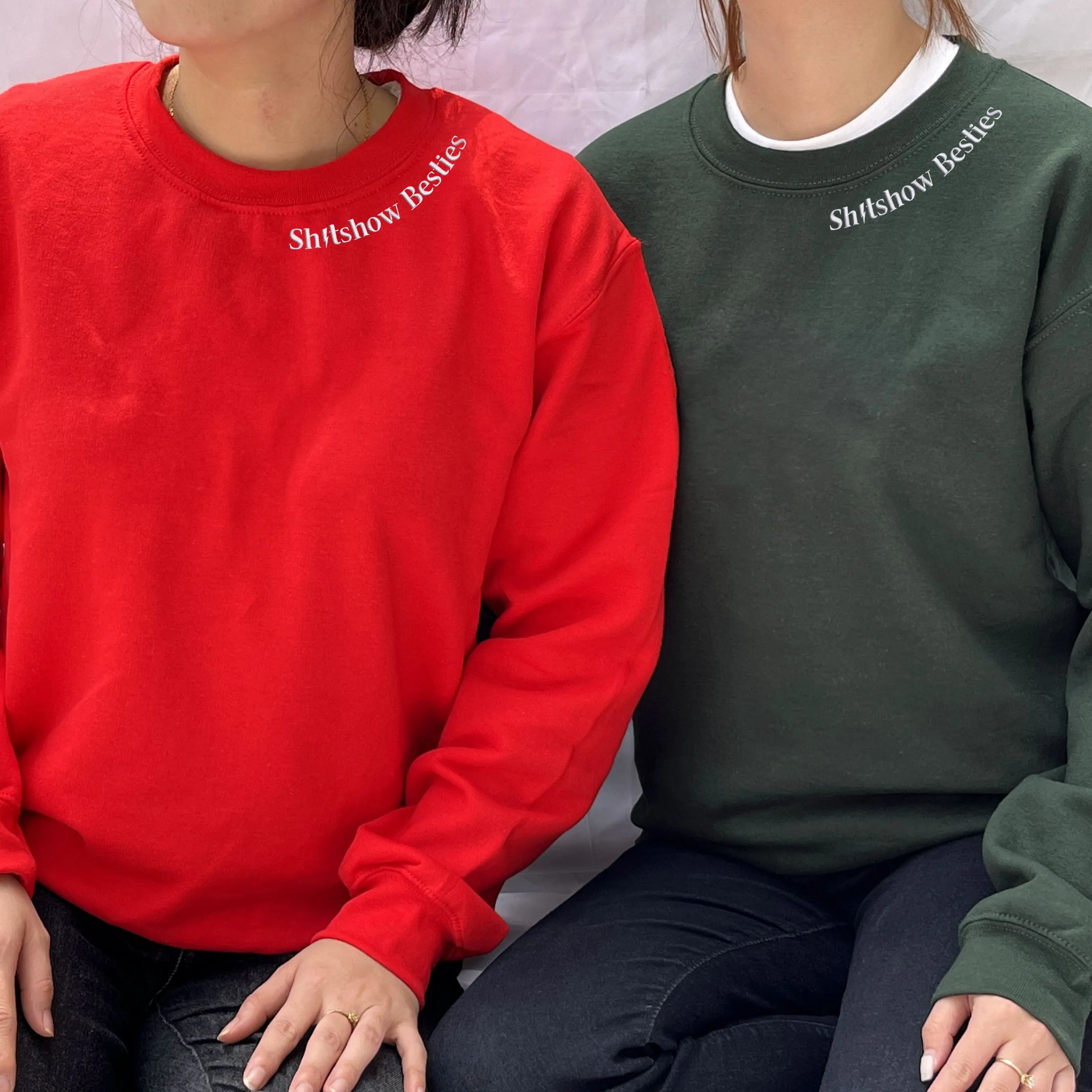 Personalized Funny Best Friend Sweatshirts - Shitshow Besties Embroidery & Custom Sleeves