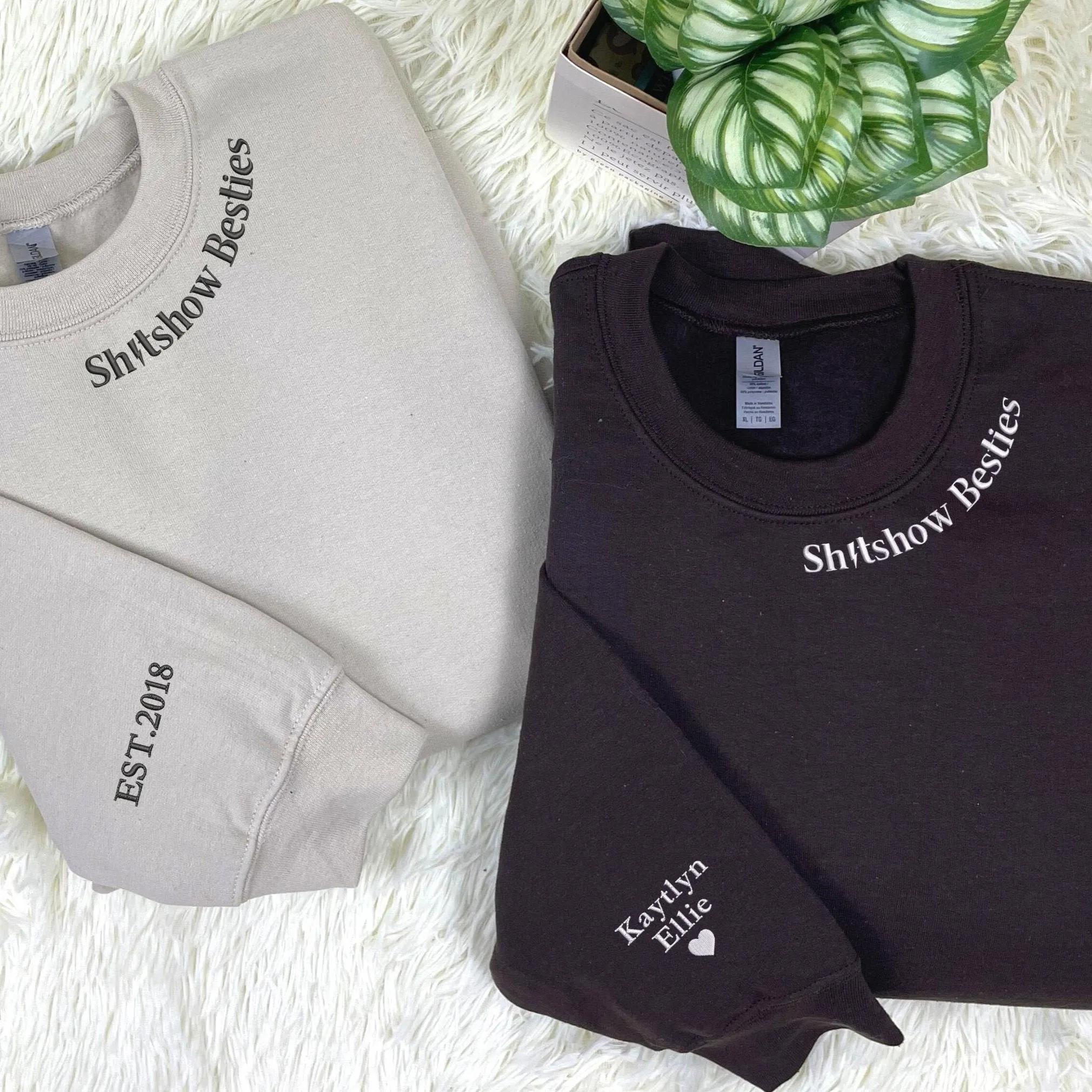 Personalized Funny Best Friend Sweatshirts - Shitshow Besties Embroidery & Custom Sleeves