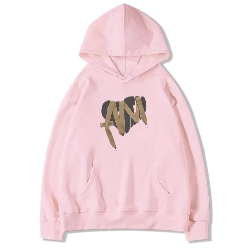 Pink Hooded Chic Printed Loose Women Hoodies Winter Basic Drawstring Simple Casual Fashion Top Solid Color Female Hoodies