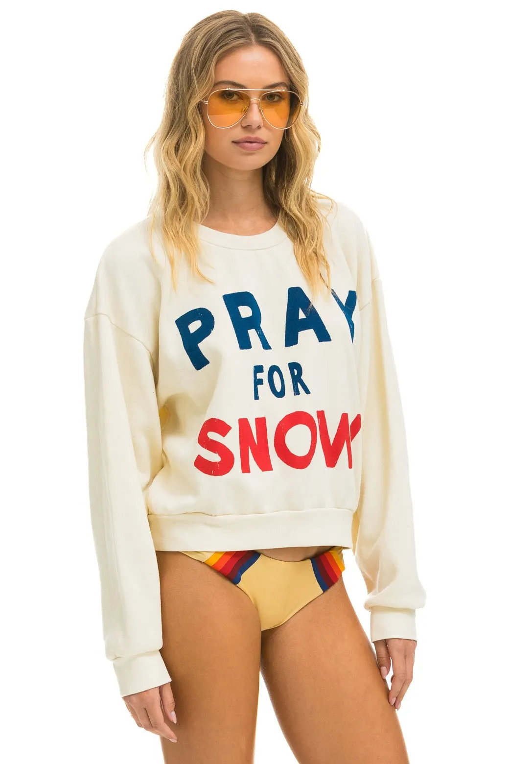 PRAY FOR SNOW RELAXED CREW SWEATSHIRT - VINTAGE WHITE