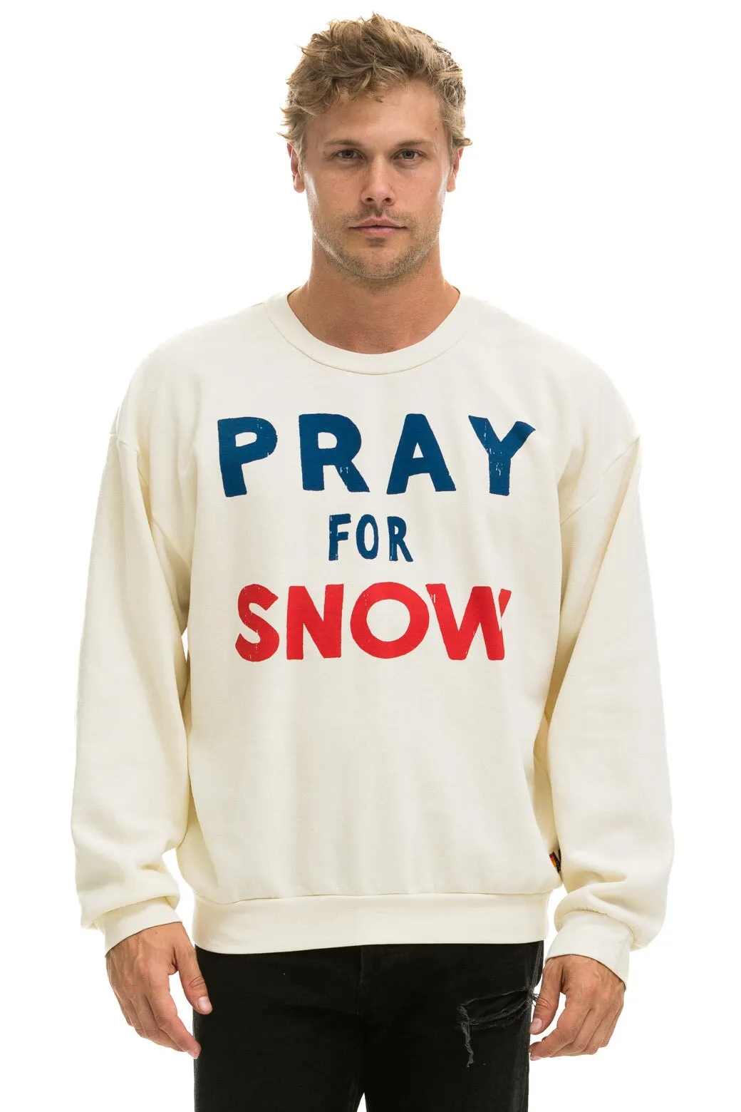 PRAY FOR SNOW RELAXED CREW SWEATSHIRT - VINTAGE WHITE