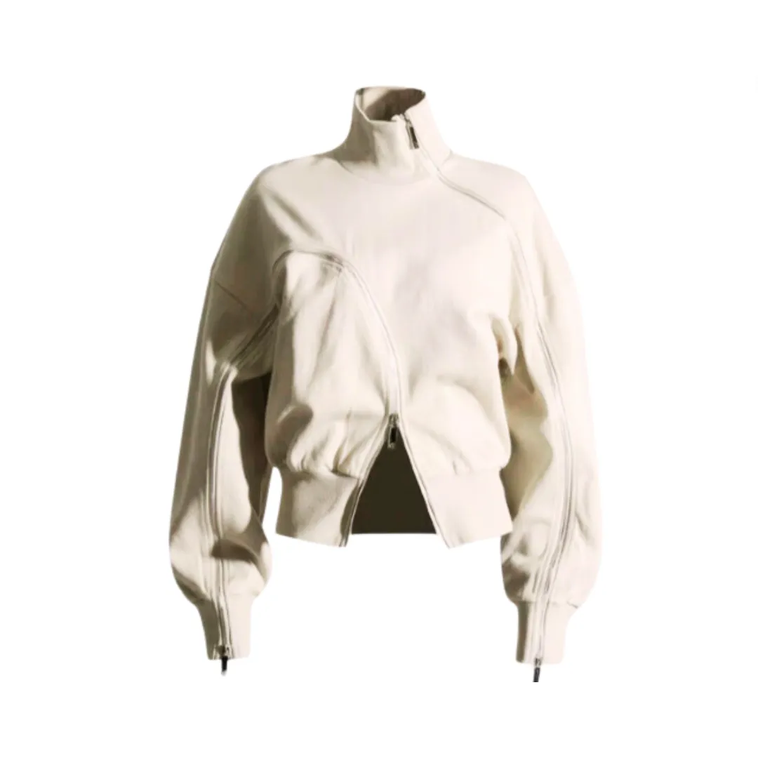 Pre Order:  Irregular Zipper Placket Short Sweatshirt