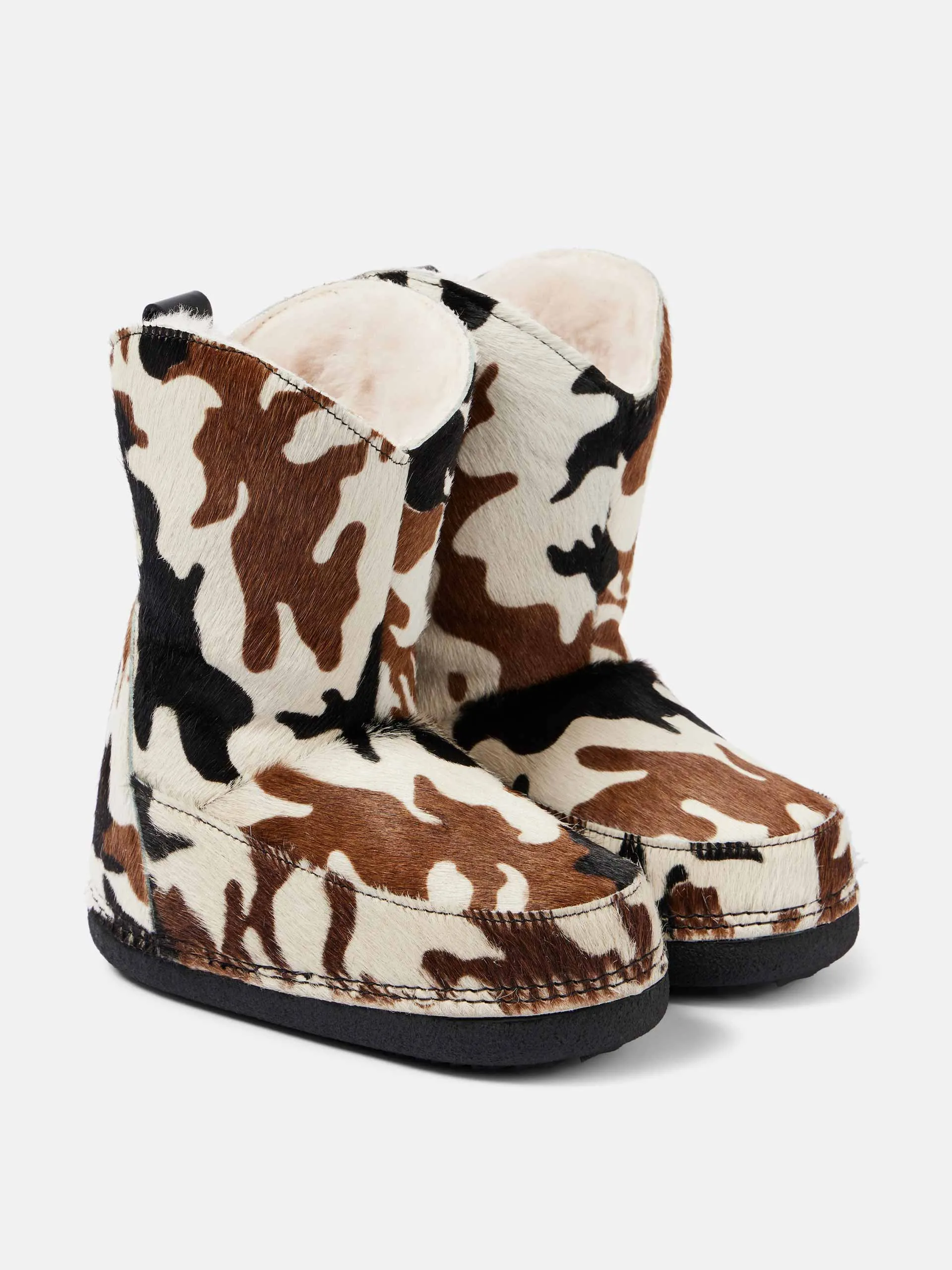 Printed shearling-lined calf hair snow boots