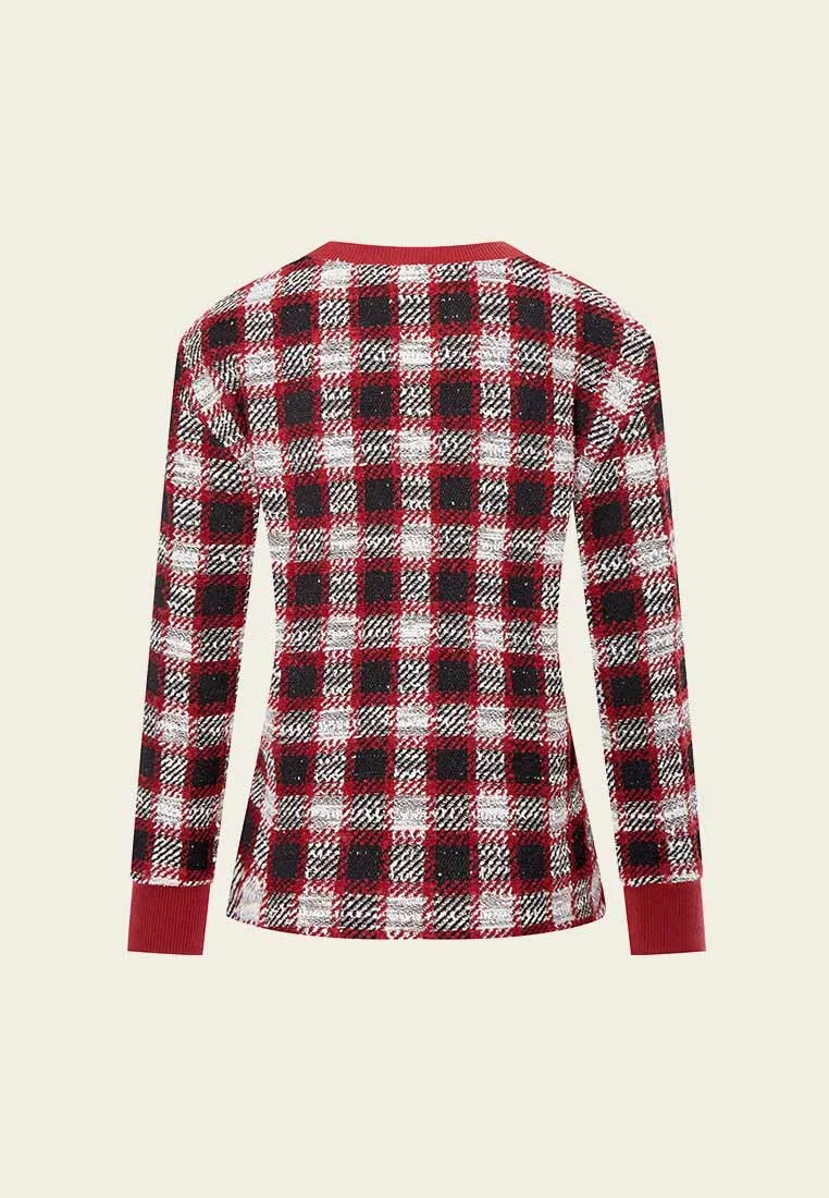 Red Plaid Tweed Sweater