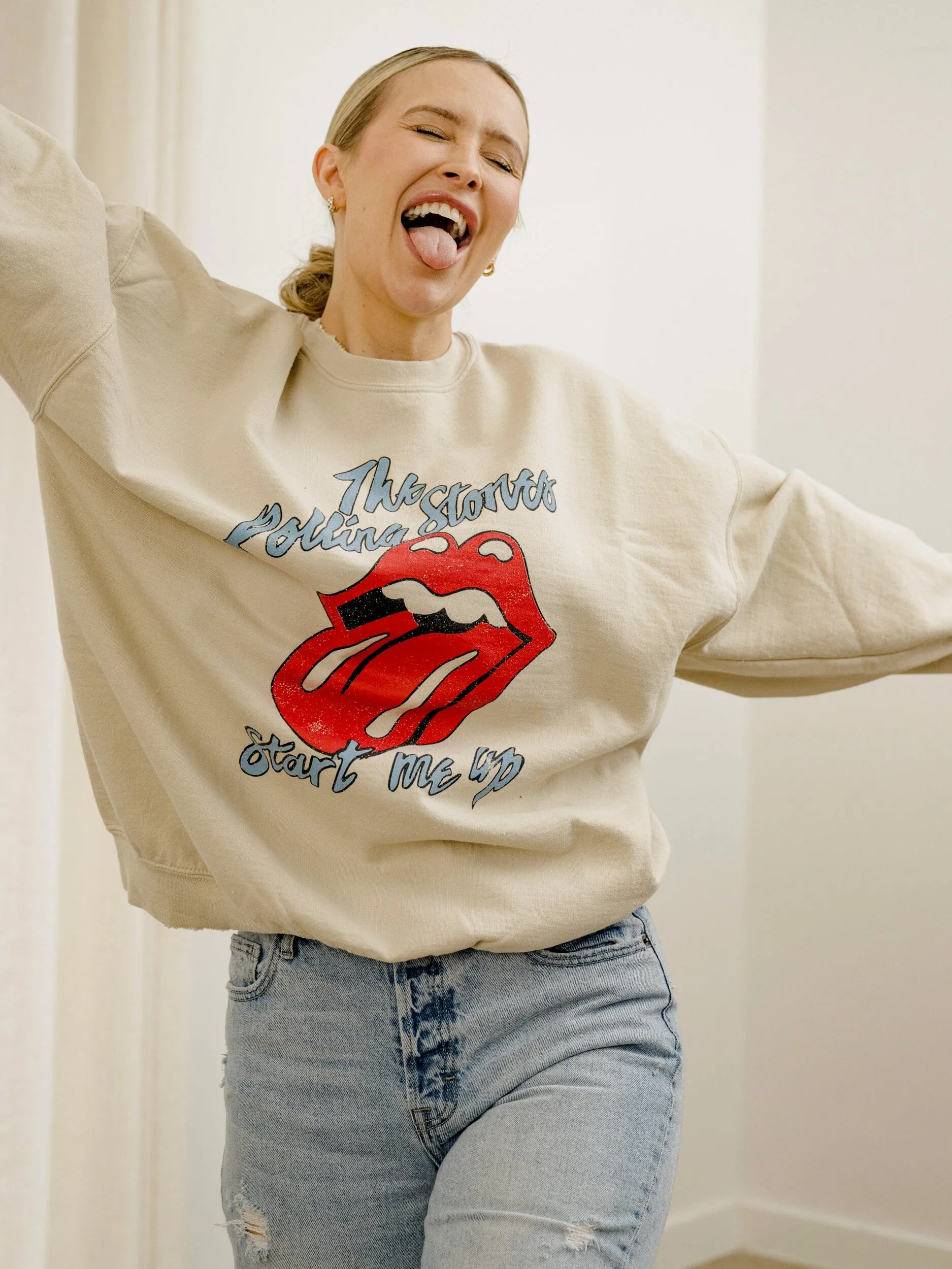 Rolling Stones Start Me Up Sand Thrifted Sweatshirt