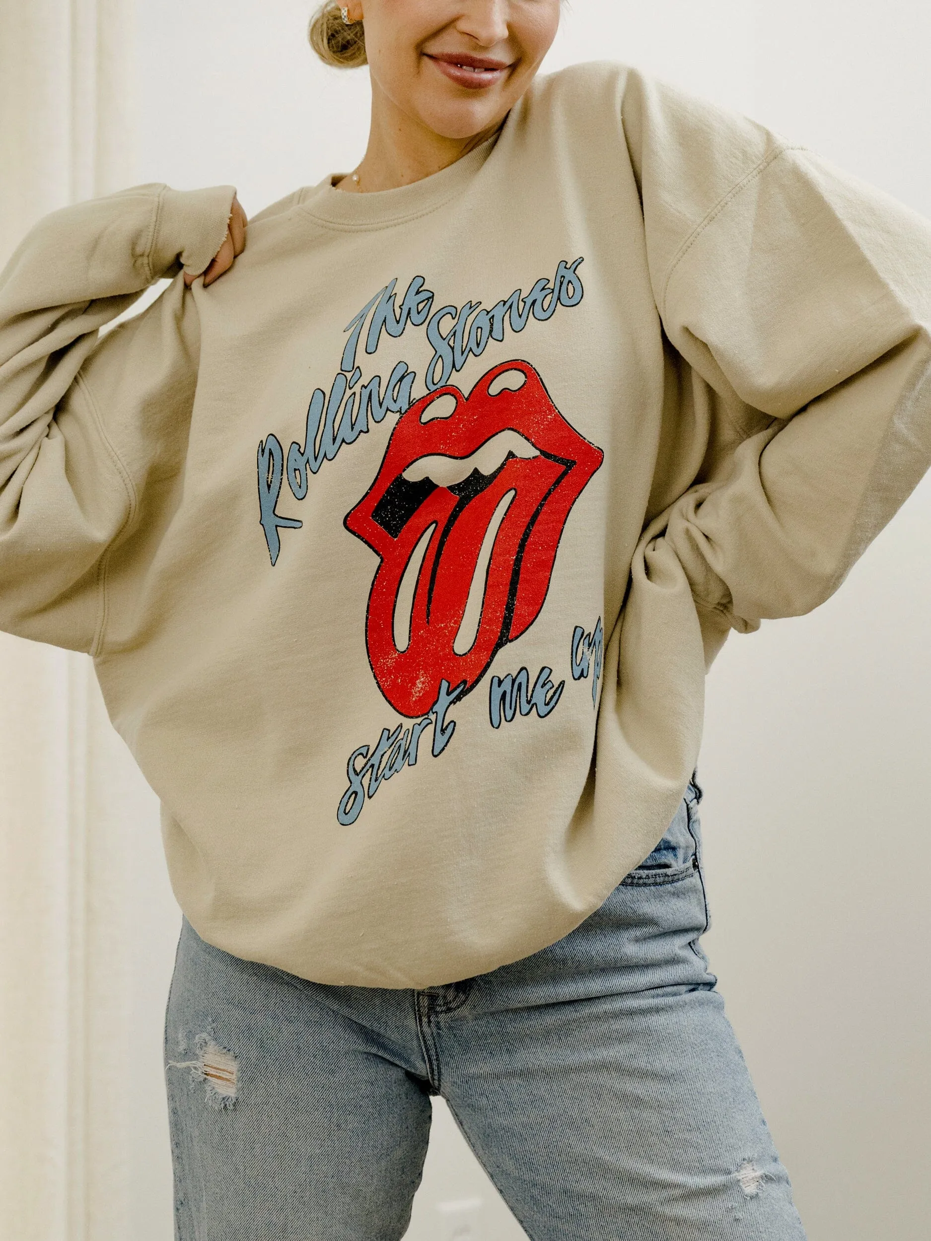 Rolling Stones Start Me Up Sand Thrifted Sweatshirt