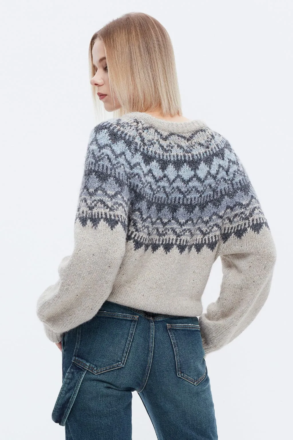 Round Neck Falkland Vintage-Style Mohair Knit Sweater