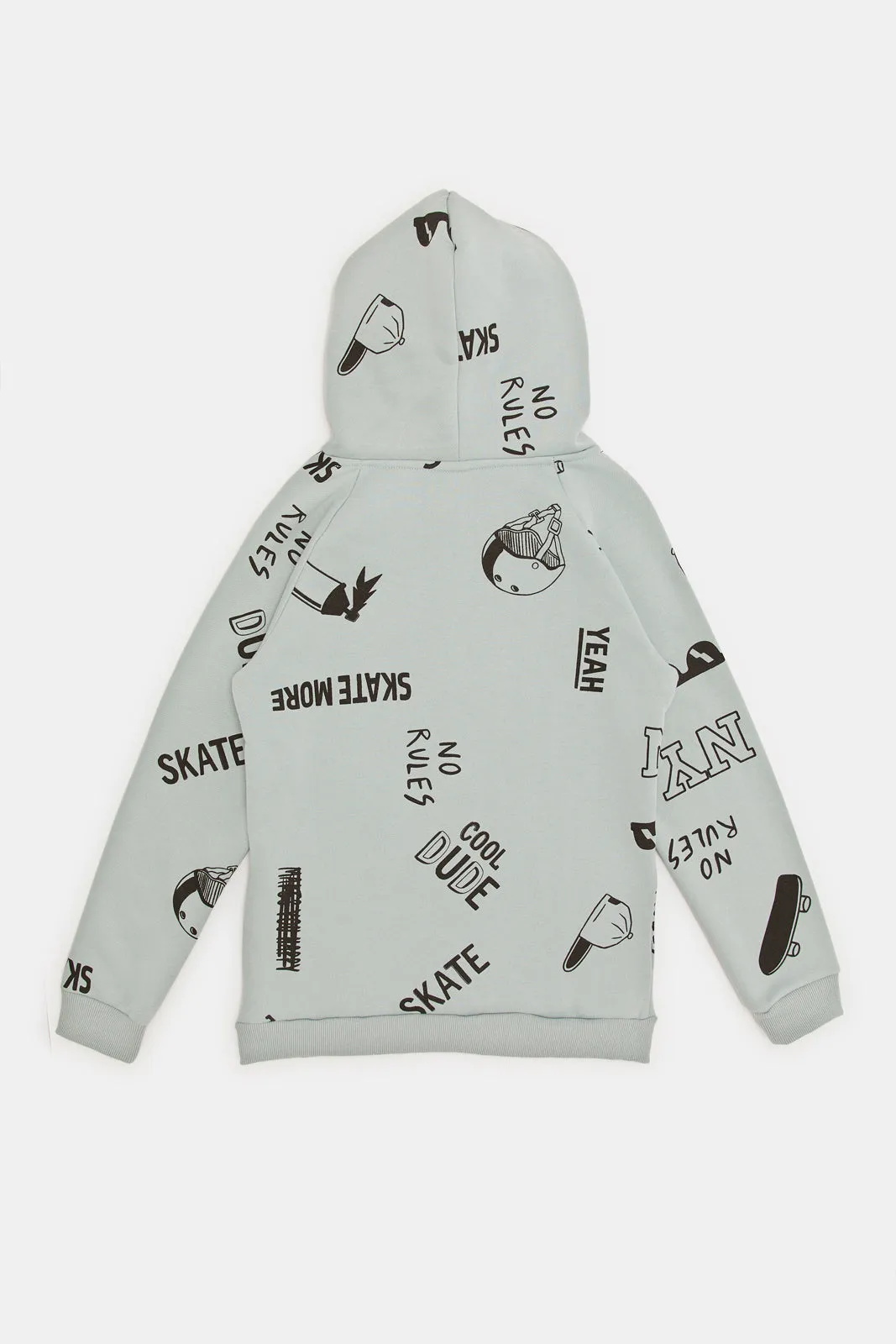 Senior Boys Mint Printed Hooded Sweatshirt