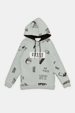 Senior Boys Mint Printed Hooded Sweatshirt