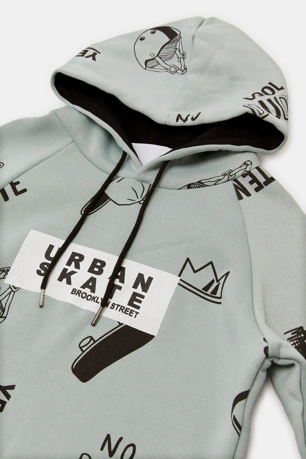 Senior Boys Mint Printed Hooded Sweatshirt