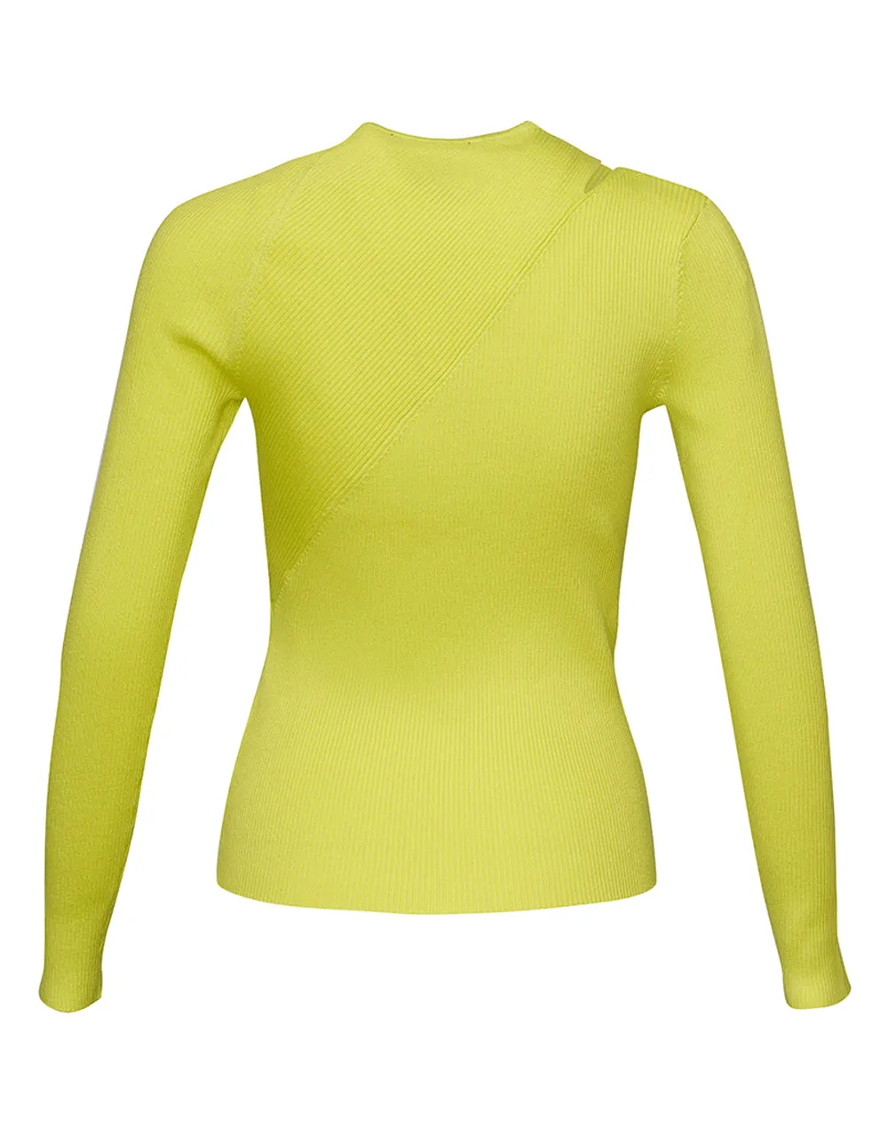 Spun Rayon Nylon With Ribbed Cut Out Shoulder Sweater