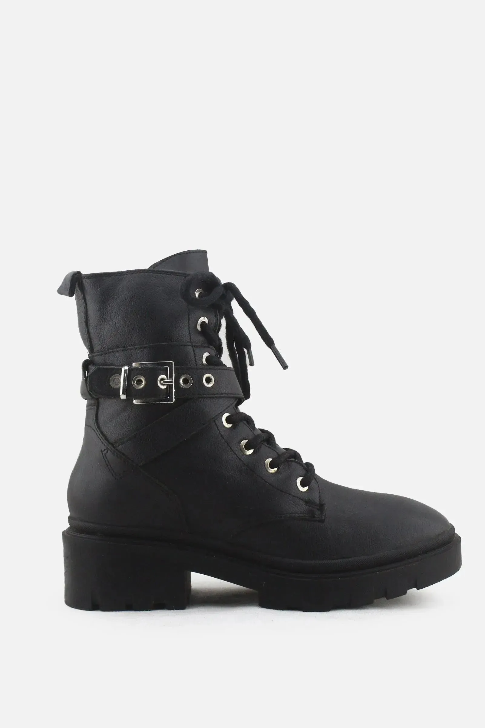 Stradivarius Zipper Laces Buckle Straps Combat Boots | 100% Authentic Leather