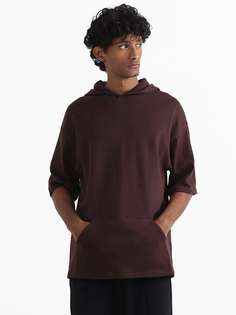 Studiofit Maroon Cotton Relaxed-Fit Hoodie Sweatshirt