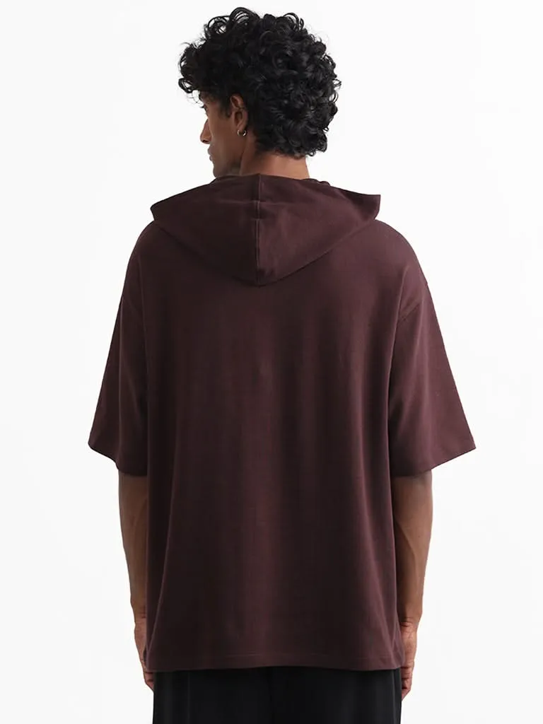 Studiofit Maroon Cotton Relaxed-Fit Hoodie Sweatshirt