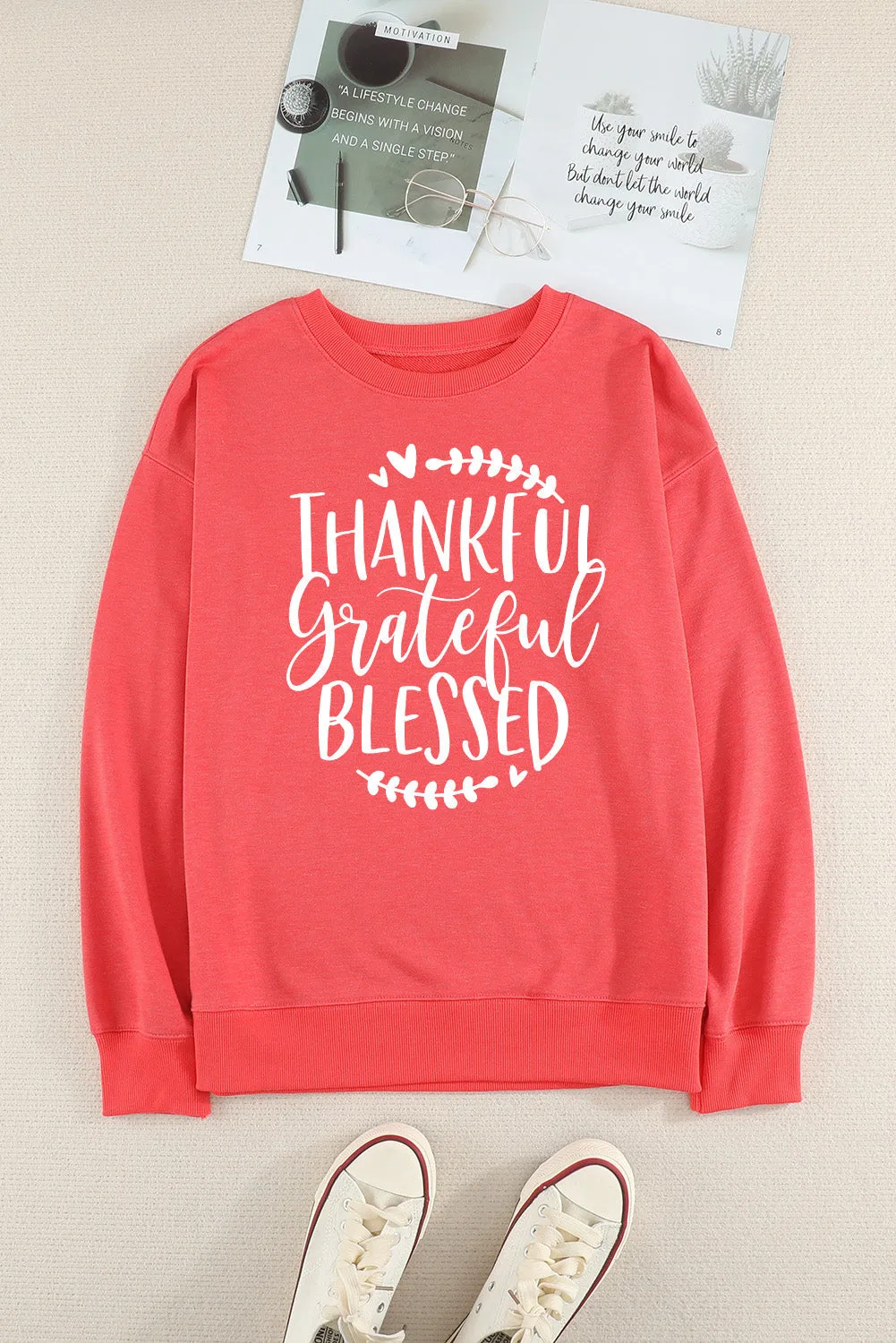 THANKFUL GRATEFUL BLESSED Graphic Dropped Shoulder Sweatshirt