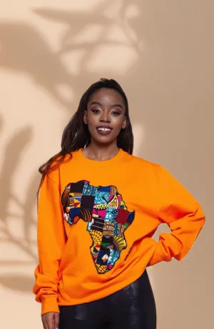 The Ada Map of Africa Ankara Crewneck Sweatshirt Jumper in Orange