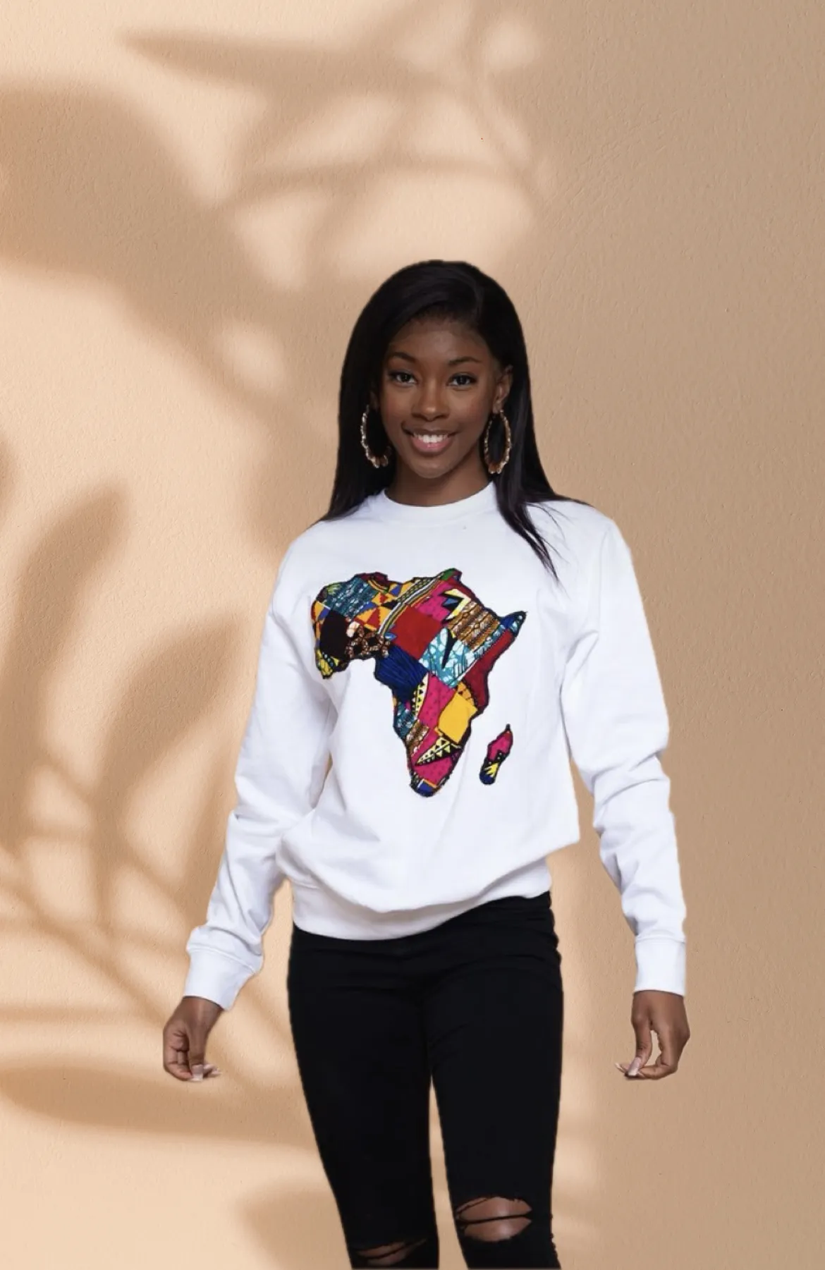 The Ada Map of Africa Ankara Crewneck Sweatshirt Jumper in White