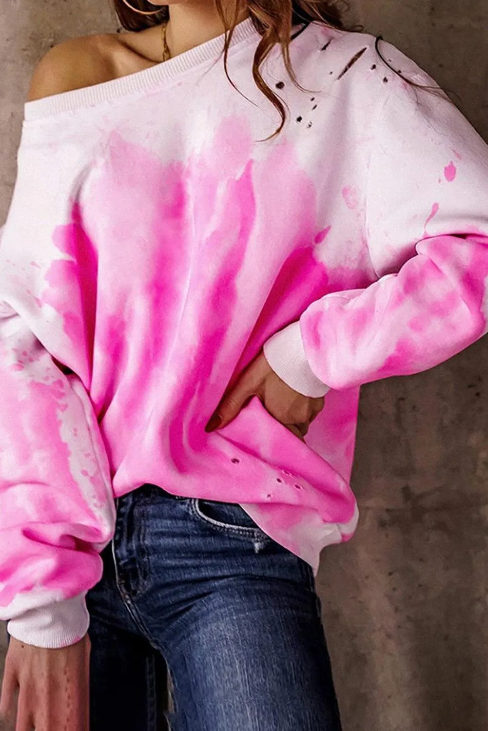 Tie Dye Round Neck Long Sleeve Sweatshirt