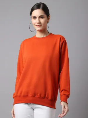 Vimal Jonney Fleece Round Neck Rust Sweatshirt For Women