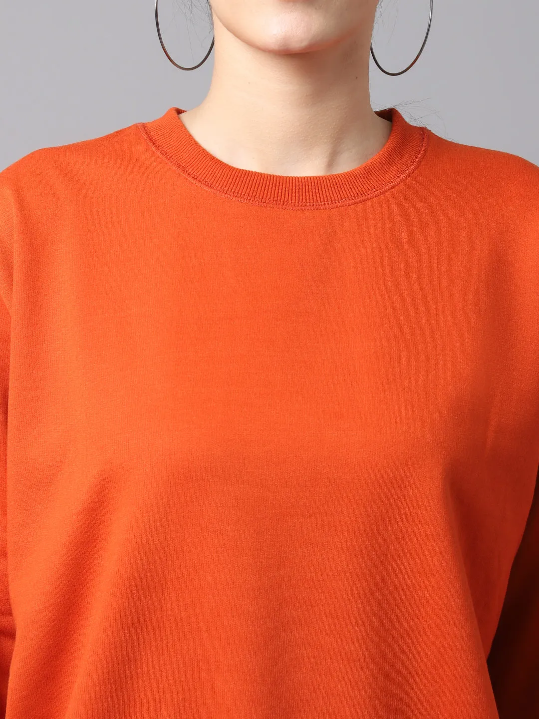 Vimal Jonney Fleece Round Neck Rust Sweatshirt For Women