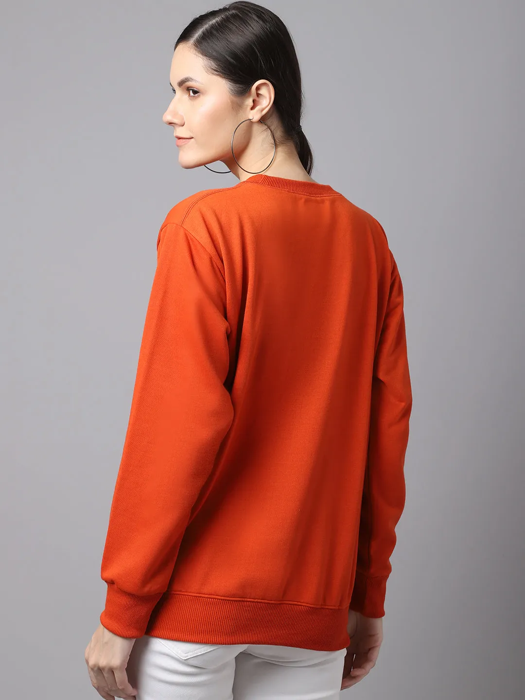 Vimal Jonney Fleece Round Neck Rust Sweatshirt For Women