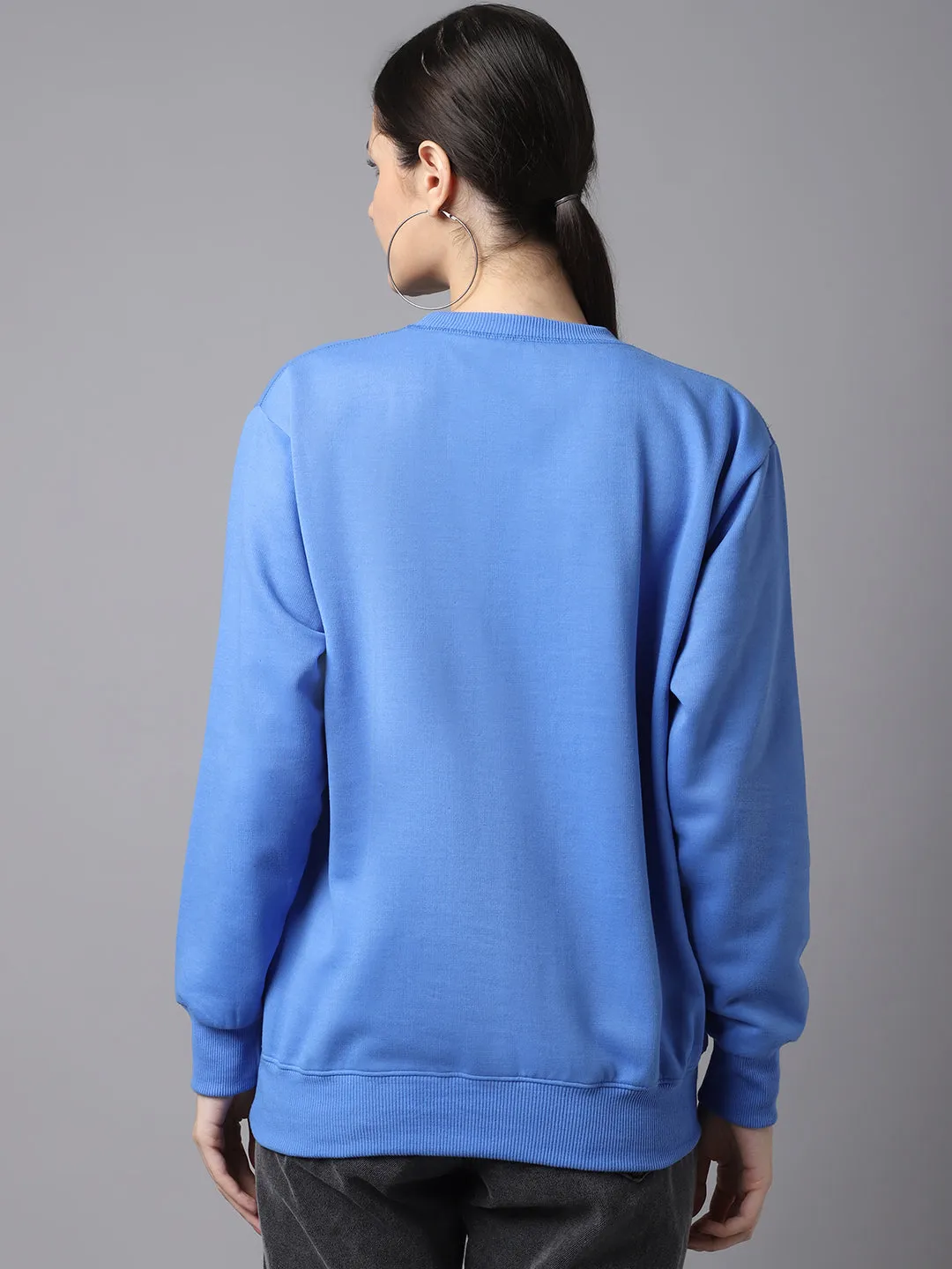 Vimal Jonney Fleece Round Neck Sky Blue Sweatshirt For Women