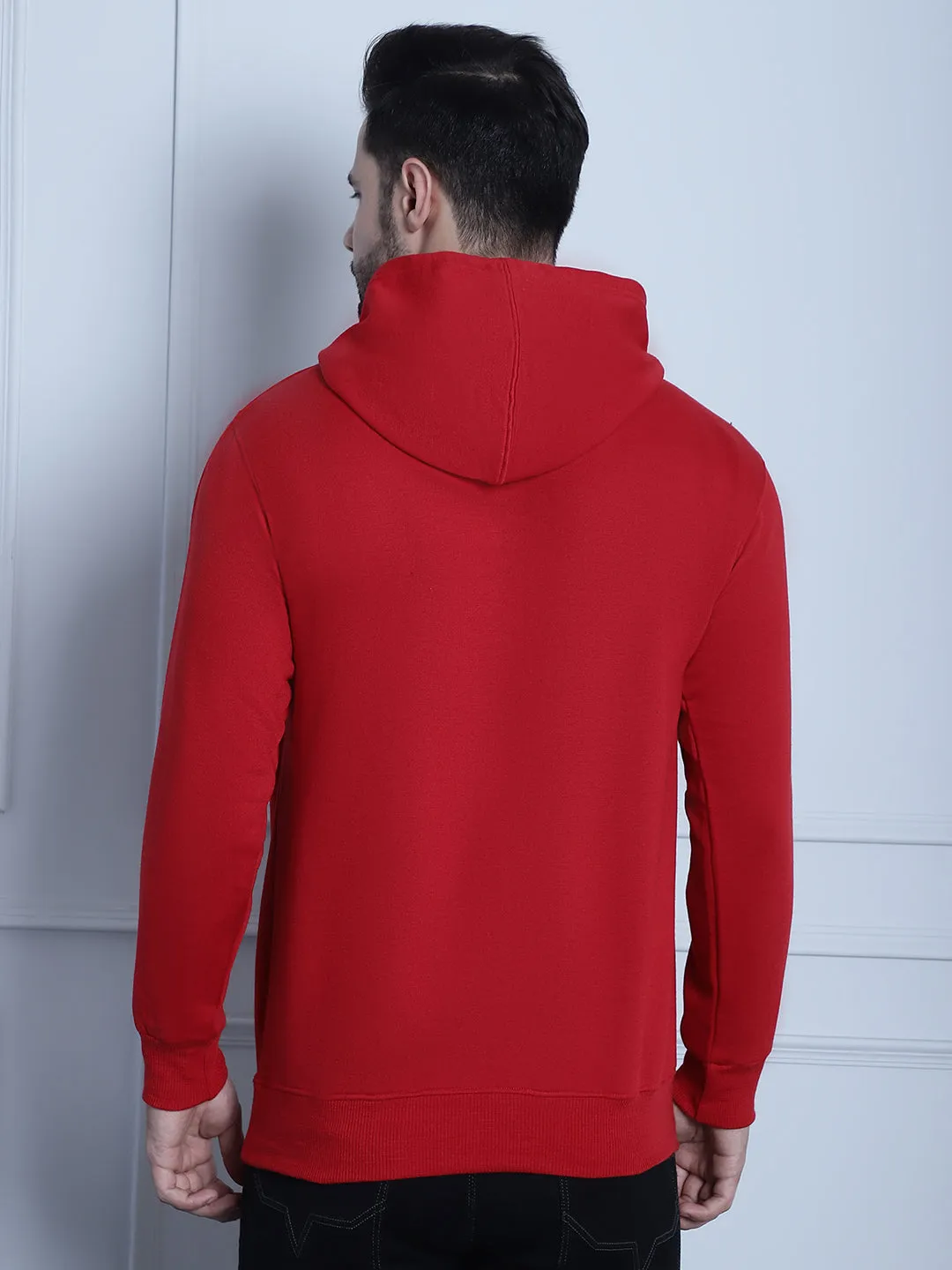 Vimal Jonney Maroon Solid Hooded Cotton Fleece Sweatshirt for Men