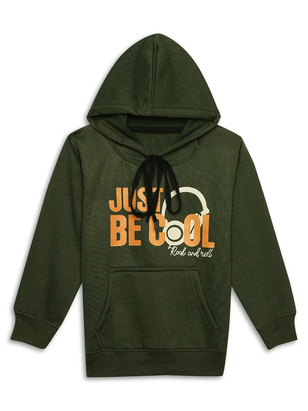 Vimal Jonney Olive Printed Hooded Cotton Fleece Sweatshirt for Kids