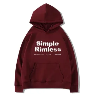 Wine Red Chic Letter Printing Women Hoodies Fashion Hooded Drawstring Basic Pure Color Simple Casual Loose Female Hoodies