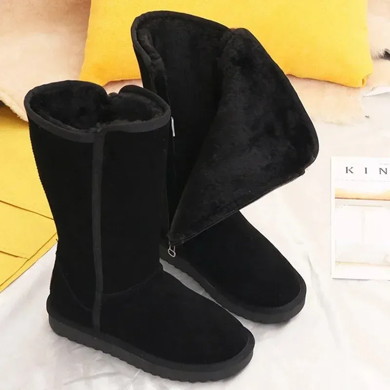 Women Snow Boots Leather Fur